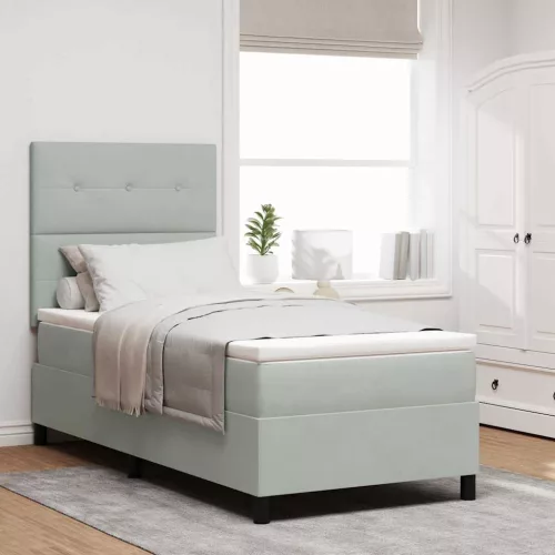vidaXL Boxrugós ágy matracmal Világosszürke 90 x 190 cm szövet