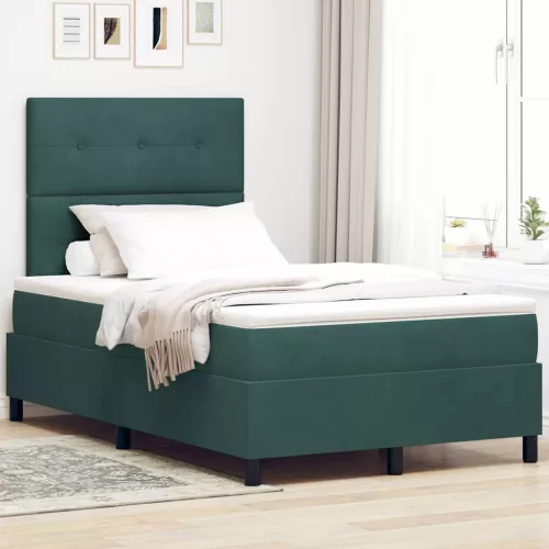 vidaXL Boxrugós ágy matracmal Sötétzöld 120 x 200 cm szövet