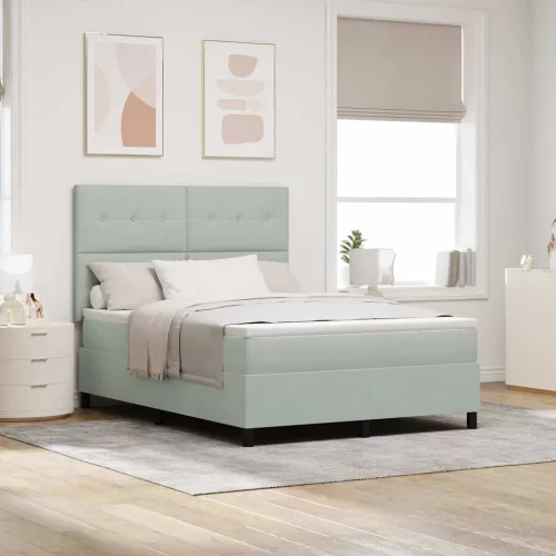 vidaXL Boxrugós ágy matracmal Világosszürke 140 x 200 cm szövet