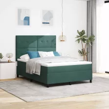   vidaXL Boxrugós ágy matracmal Sötétzöld 140 x 200 cm szövet