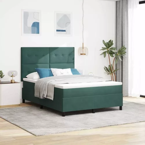 vidaXL Boxrugós ágy matracmal Sötétzöld 140 x 200 cm szövet