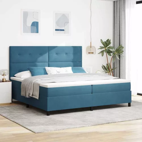 vidaXL Boxrugós ágy matracmal Sötét kék 200 x 200 cm szövet