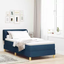   vidaXL Boxrugós ágy matracmal fejtámlával Kék 90 x 200 cm szövet