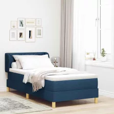   vidaXL Boxrugós ágy matracmal fejtámlával Kék 90 x 200 cm szövet