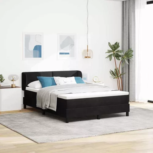 vidaXL Boxrugós ágy matracmal fejtámlával Fekete 160 x 200 cm Bársony