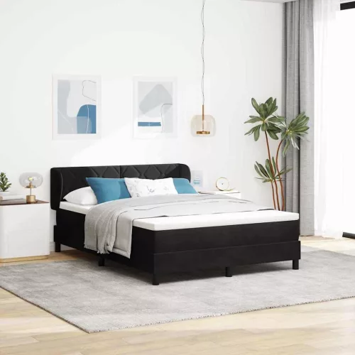 vidaXL Boxrugós ágy matracmal fejtámlával Fekete 140 x 190 cm Bársony