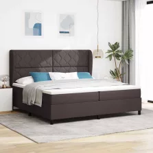   vidaXL Boxrugós ágy matracmal sötétbarna 200 x 200 cm szövet