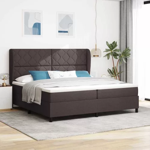 vidaXL Boxrugós ágy matracmal sötétbarna 200 x 200 cm szövet