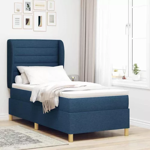 vidaXL Boxspring ágy matraccal Sötétszürke 90x190 cm Szövet Kék szövet