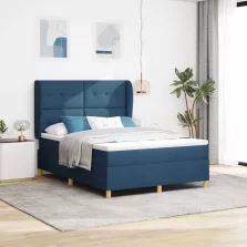   vidaXL Boxspring ágy matraccal Sötétszürke 90x190 cm Szövet Kék szövet