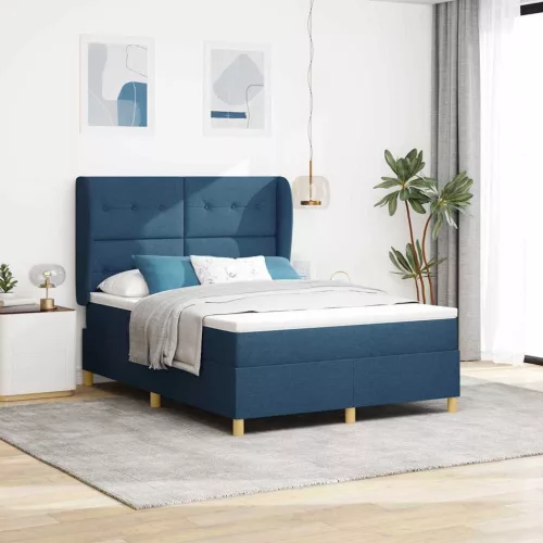 vidaXL Boxspring ágy matraccal Sötétszürke 90x190 cm Szövet Kék szövet