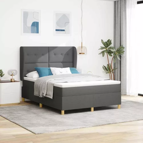 vidaXL Boxspring ágy matraccal Sötétszürke 90x190 cm Szövet szövet