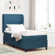   vidaXL Boxrugós ágy matracmal Sötét kék 200 x 90 cm Poliészter