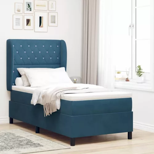 vidaXL Boxrugós ágy matracmal Sötét kék 200 x 90 cm Poliészter