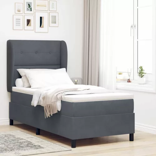 vidaXL Boxrugós ágy matracmal Sötétszürke 200 x 80 cm Poliészter