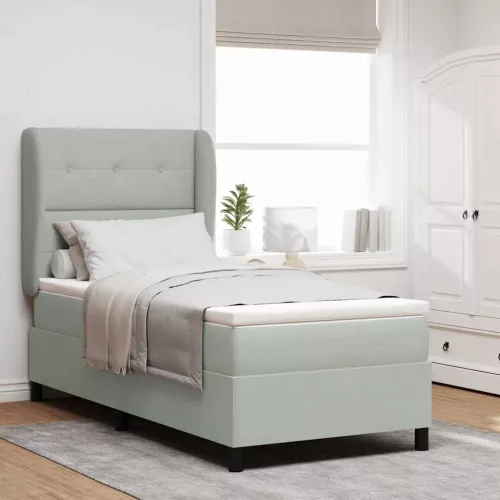 vidaXL Boxrugós ágy matracmal Világosszürke 200 x 100 cm Poliészter