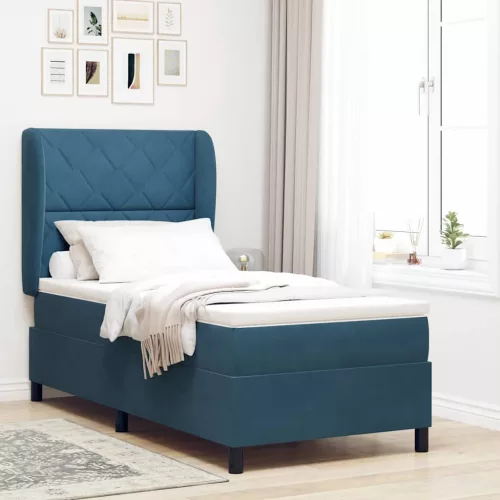 vidaXL Boxrugós ágy matracmal Sötét kék 200 x 100 cm Poliészter