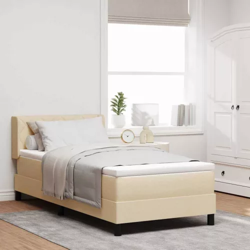 vidaXL Boxrugós ágy matracmal fejtámlával Krém 190 x 90 cm Poliészter