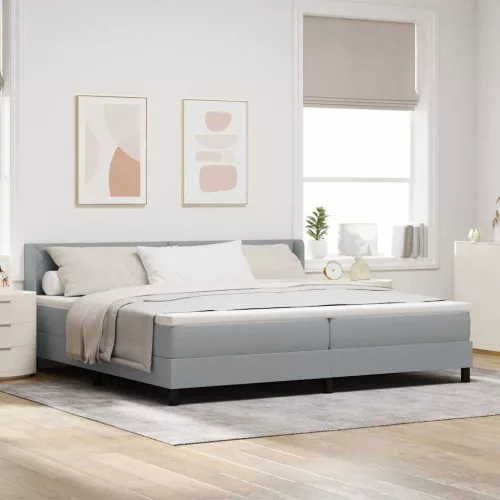 vidaXL Boxrugós ágy matracmal Világosszürke 200 x 200 cm Poliészter