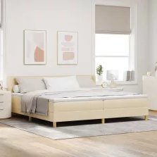   vidaXL Boxrugós ágy matracmal fejtámlával Krém 200 x 200 cm Poliészter