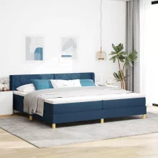   vidaXL Rugós Ágy matracmal fejtámlával Kék 200 x 200 cm szövet