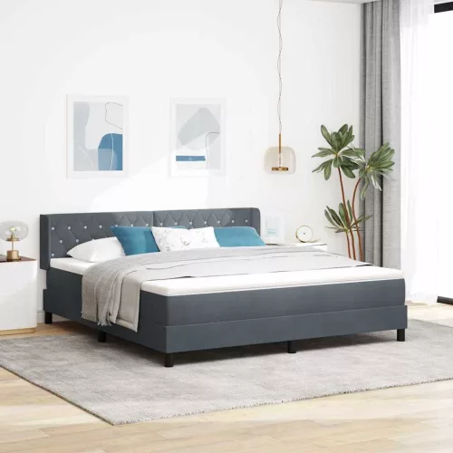 vidaXL Boxrugós ágy matracmal Sötétszürke 200 x 180 cm Poliészter
