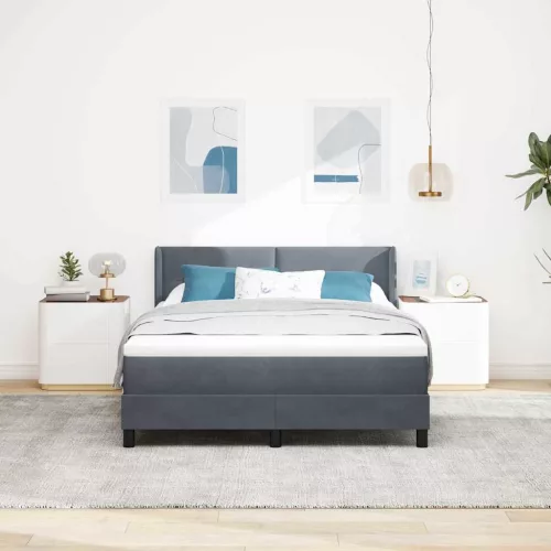 vidaXL Boxrugós ágy matracmal Sötétszürke 200 x 160 cm Poliészter