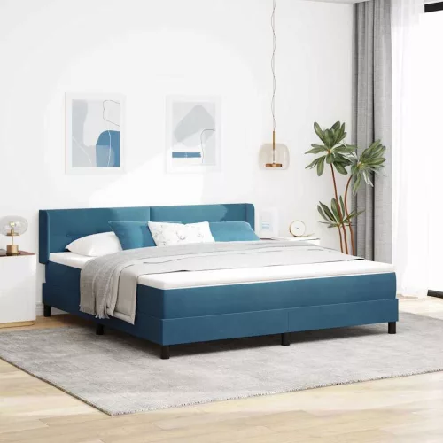 vidaXL Boxrugós ágy matracmal Sötét kék 200 x 180 cm Poliészter
