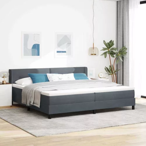 vidaXL Boxrugós ágy matracmal Sötétszürke 200 x 200 cm Poliészter