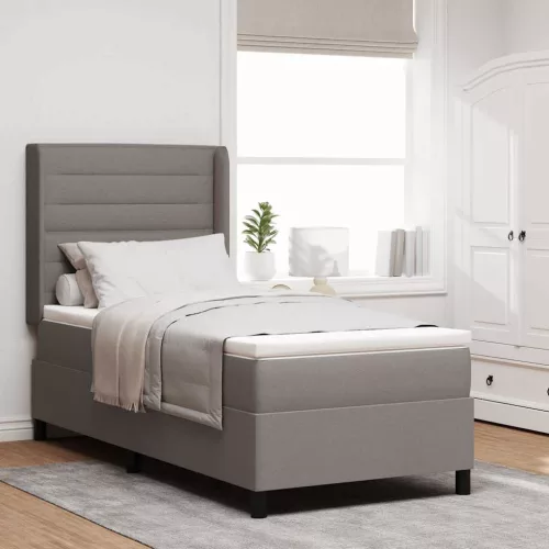 vidaXL Boxrugós ágy matracmal fejtámlával Tópszínű 190 x 90 cm szövet