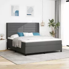   vidaXL Boxrugós ágy matracmal Sötétszürke 180 x 200 cm szövet
