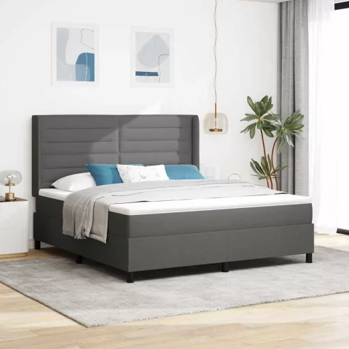 vidaXL Boxrugós ágy matracmal Sötétszürke 180 x 200 cm szövet