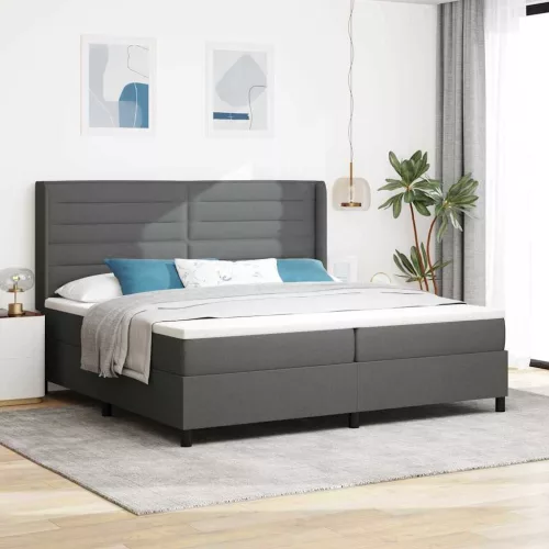 vidaXL Boxrugós ágy matracmal Sötétszürke 200 x 200 cm szövet