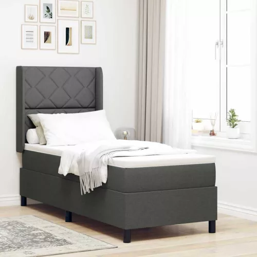 vidaXL Boxrugós ágy matracmal Sötétszürke 80 x 200 cm szövet