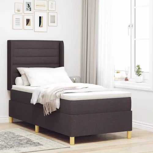 vidaXL Boxrugós ágy matracmal Sötét Barna 90 x 190 cm szövet