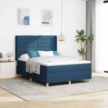   vidaXL Boxrugós ágy matracmal fejtámlával Kék 140 x 190 cm szövet