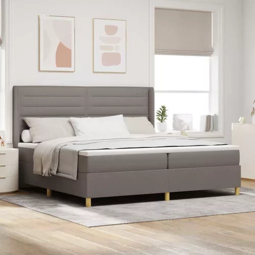 vidaXL Boxrugós ágy matracmal fejtámlával Tópszínű 200 x 200 cm szövet