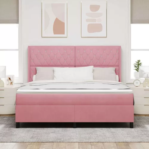 vidaXL Boxrugós ágy matracmal Rózsaszín 180 x 200 cm Bársony