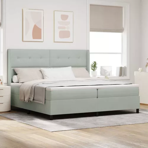 vidaXL Boxrugós ágy matracmal Világosszürke 200 x 200 cm Bársony