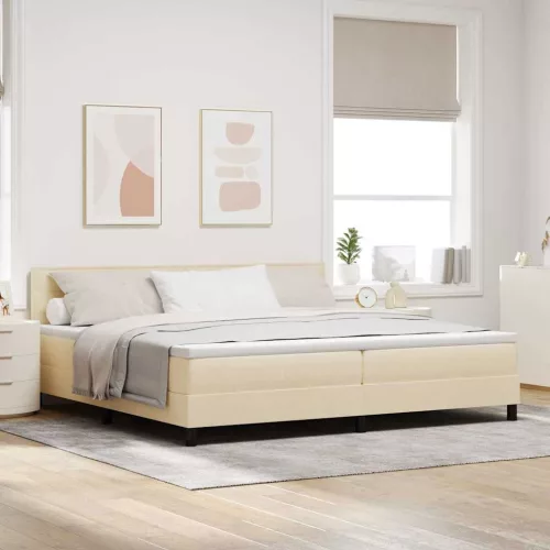 vidaXL Boxrugós ágy matracmal leddel Krém 200 x 200 cm szövet