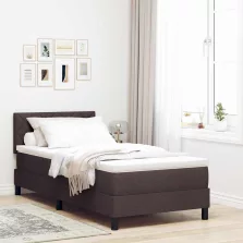   vidaXL Boxrugós ágy matracmal leddel Sötét Barna 90 x 190 cm szövet