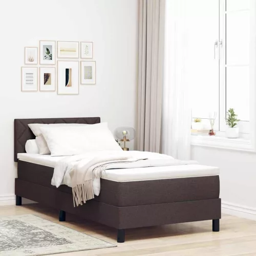 vidaXL Boxrugós ágy matracmal leddel Sötét Barna 90 x 190 cm szövet