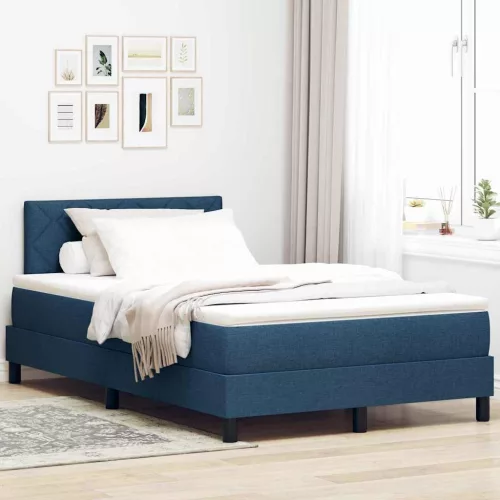 vidaXL Boxrugós ágy matracmal leddel Kék 120 x 190 cm szövet