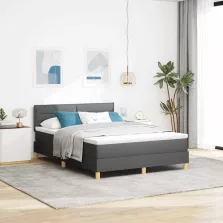   vidaXL LED Box Spring Ágy matracmal Sötétszürke 140 x 200 cm szövet