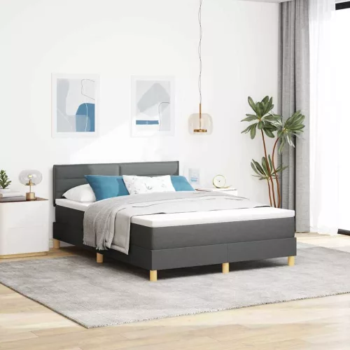 vidaXL LED Box Spring Ágy matracmal Sötétszürke 140 x 200 cm szövet