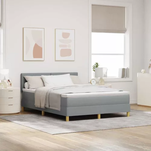 vidaXL LED Box Spring Ágy matracmal Világosszürke 140 x 190 cm szövet