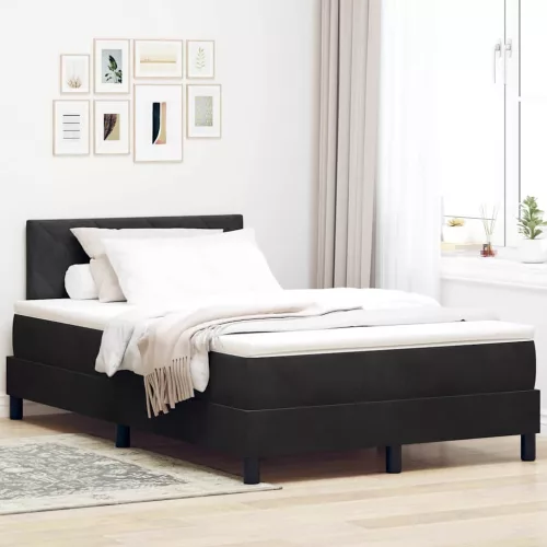 vidaXL LED Box Spring Ágy matracmal leddel Fekete 120 x 200 cm Bársony