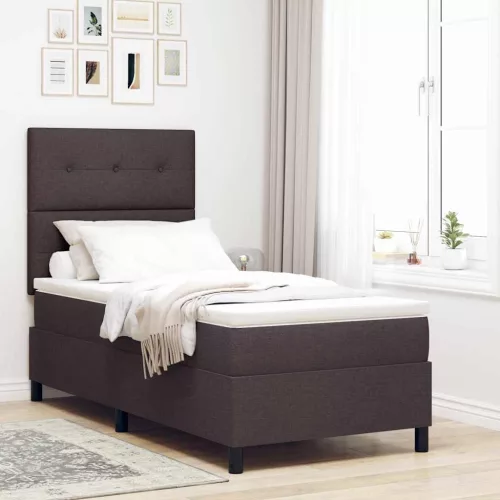 vidaXL Boxrugós ágy matracmal leddel sötétbarna 90 x 200 cm szövet