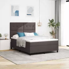   vidaXL Boxrugós ágy matracmal leddel sötétbarna 140 x 190 cm szövet