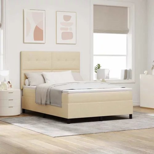 vidaXL Boxrugós ágy matracmal leddel Krém 140 x 190 cm szövet